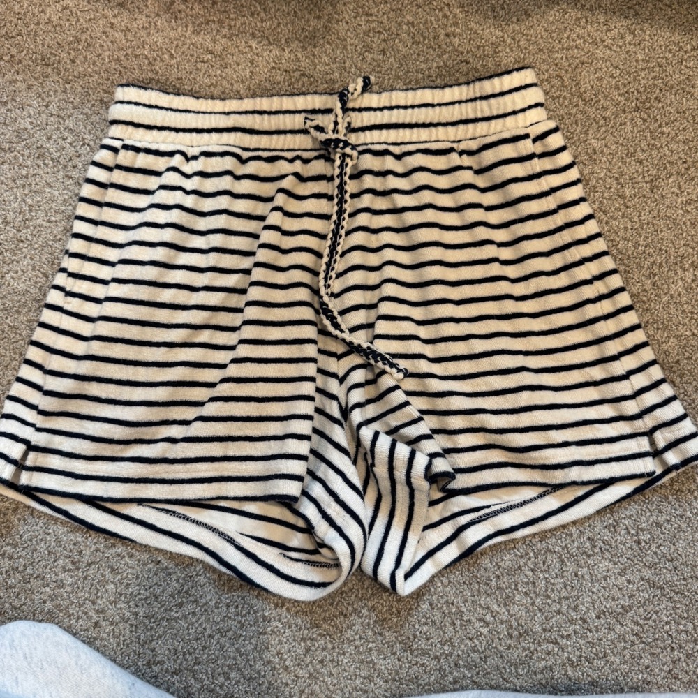 Rails Striped Terry Cloth Shorts Navy Cream Elastic Waist Drawstring Small